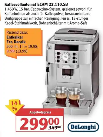 Globus DeLonghi Kaffeevollautomat | ECAM 22.110.SB Angebot