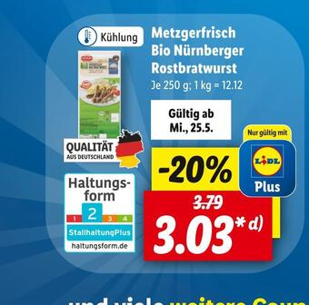 Lidl Metzgerfrisch bio nürnberger rostbratwurst Angebot