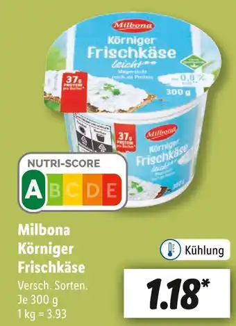 Lidl Milbona körniger frischkäse Angebot