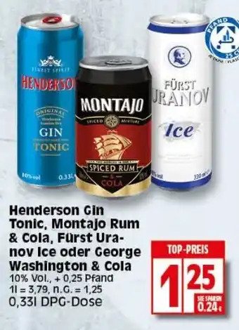 Elli Markt Henderson Gin Tonic, Montajo Rum & Cola 0,331 Dpg-Dose Angebot