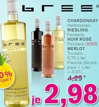 KODi bree Chardonnay Halbtrocken, Riesling Feinherb, Noir Rosé Feinherb oder Merlot 0,75 Liter Angebot