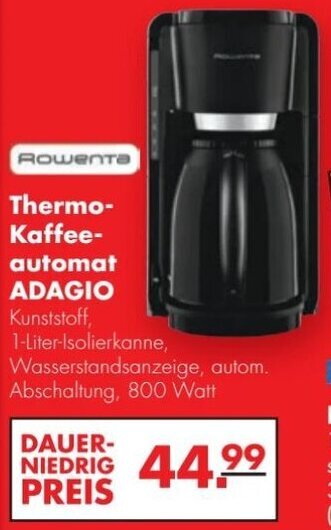 Handelshof Rowenta Thermo Kaffeeautomat ADAGIO Angebot