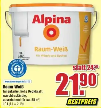 B1 Discount Baumarkt Alpina Raum Weiß 10 L Angebot