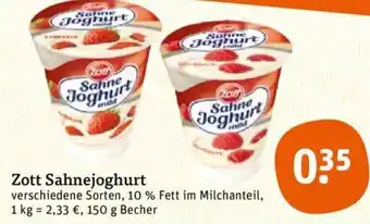 tegut Zott Sahnejoghurt 150 g Becher Angebot