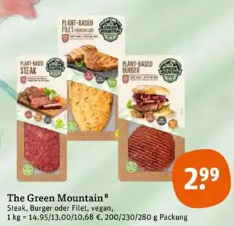 tegut The Green Mountain Steak, Burger oder Filet, vegan 200/230/280 g Packung Angebot