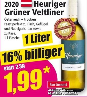 Norma 2020 Heuringer Grüner Veltliner 1L Angebot