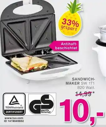 KODi Sandwich-maker Sw 171 820 Watt Angebot