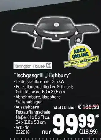 METRO Tarrington House Tischgasgrill „highbury“ Angebot