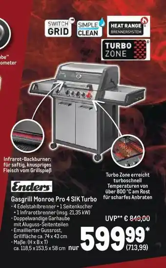 METRO Enders Gasgrill Monroe Pro 4 Sik Turbo Angebot