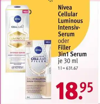 Rossmann Nivea cellular luminous intensiv-serum oder filler 3in1 serum Angebot