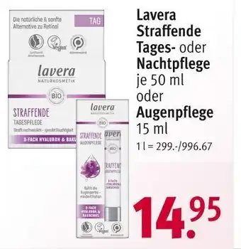 Rossmann Lavera straffende tages-, nachtpflege oder augenpflege Angebot