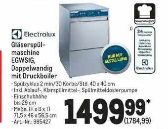 METRO Electrolux Gläserspül-maschine Egwsig, Doppelwandig Mit Druckboiler Angebot