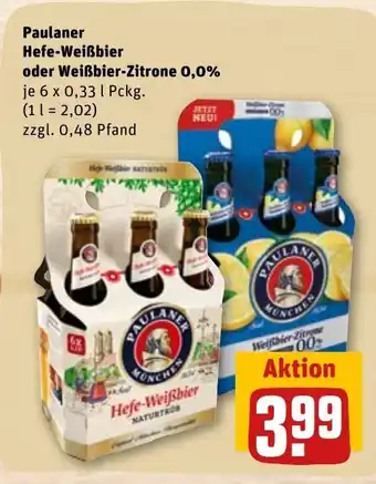 REWE Paulaner Hefe-Weissbier o. Weissbier-Zitrone 0.0% 6*330ml Angebot