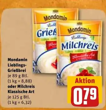 REWE Mondamin Milchreis 125g o. Griessbrei 89g Angebot