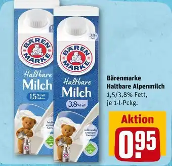 REWE Bärenmarke haltbare alpenmilch Angebot