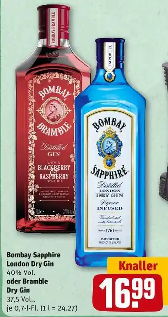 REWE Bombay sapphire oder bramble london dry gin Angebot