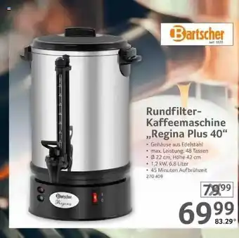 Selgros Bartscher Rundfilter Kaffeemaschine Regina Plus 40 Angebot