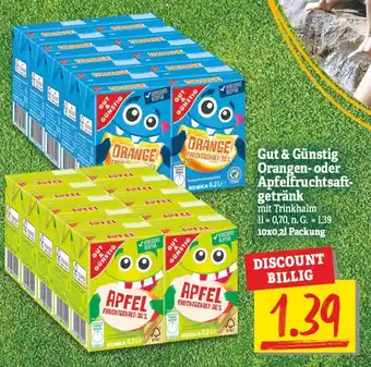 NP Discount Gut & Günstig Orangen oder Apfelfruchtsaftgetränk 10x0,2 L Packung Angebot