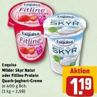 REWE Kaufpark Exquisa Milder Skyr Natur oder Fitline Protein Quark Joghurt Creme 400 g Becher Angebot