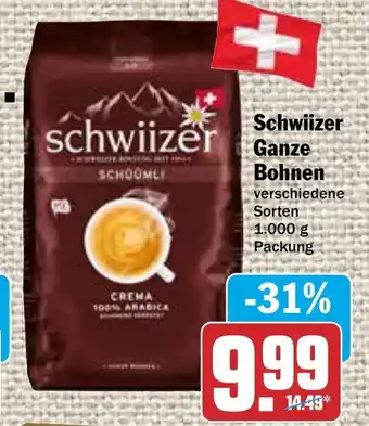 Hit Schwiizer Ganze Bohnen 1,000 g Packung Angebot