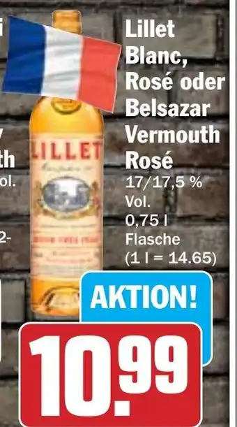 Hit Lillet Blanc, Rosé oder Belsazar Vermouth Rosé 0,75 l Flasche Angebot