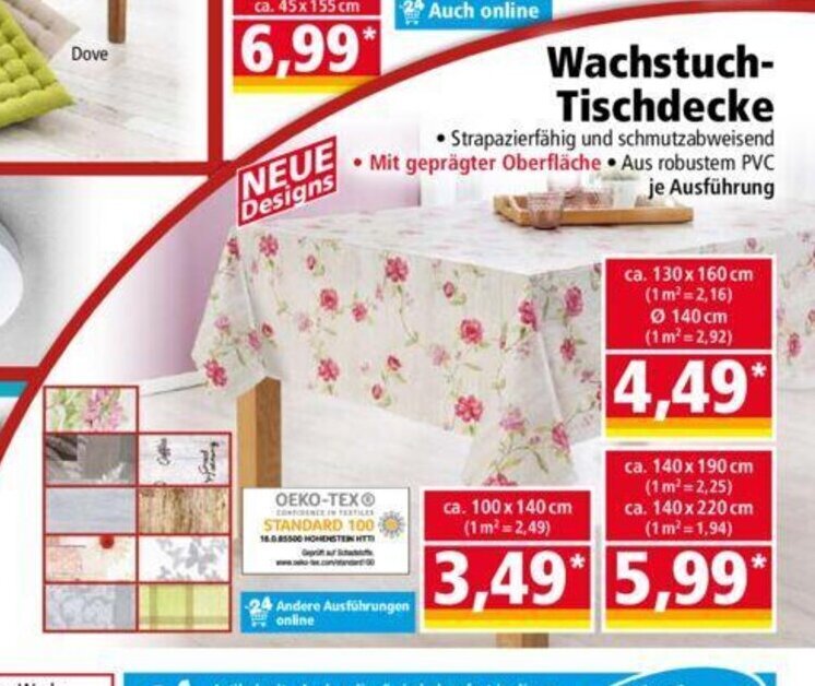 Wachstuch-Tischdecke 100*140 Angebot bei Norma
