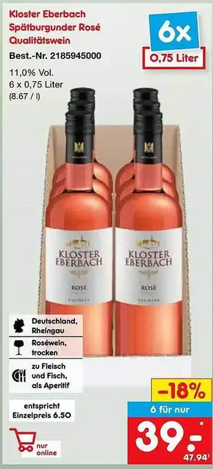 Netto Marken-Discount Kloster Eberbach Spätburgunder Rosé Qualitätswein Angebot