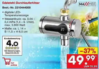 Netto Marken-Discount Edelstahl-durchlauferhitzer Maxxmee Angebot