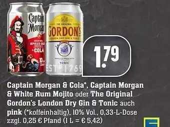 Edeka Captain Morgan & Cola, White Rum Mojito Oder The Original Gordon's London Dry Gin & Tonic Angebot