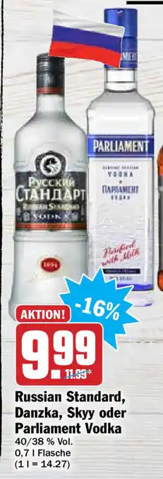 Hit Russian Standart, Danzka, Skyy oder Parliament Vodka 0,7L Angebot