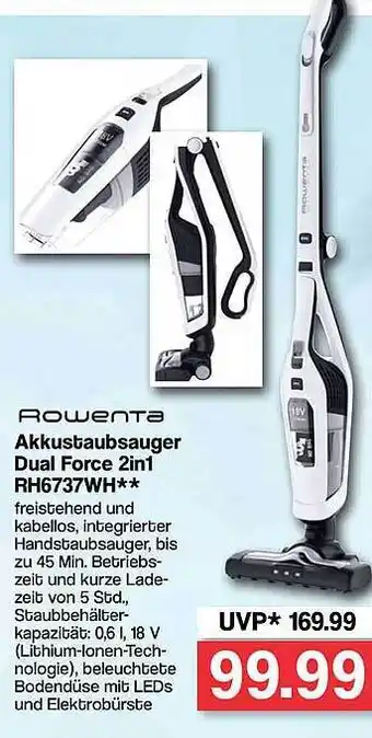 Famila Nord West Rowenta Akkustaubsauger Dual Force 2in1 Rh6737wh Angebot