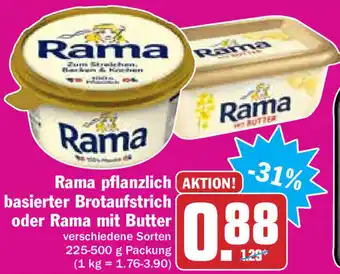 Hit Rama pflanzlich basierter Brotaufstrich oder Rama mit Butter 225-500g Angebot