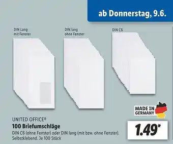 Lidl United Office 100 Briefumschläge Angebot