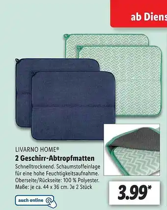 Lidl Livarno Home 2 Geschirr-abtropfmatten Angebot