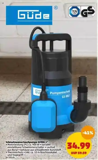 PENNY Güde Schmutzwassertauchpumpe Gs900.1 Angebot