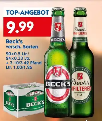 Hol'ab Getränkemarkt Beck's 20x0,5/24x0,33 Ltr. Angebot