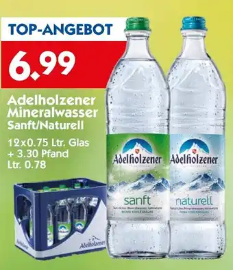 Hol'ab Getränkemarkt Adelholzener Mineralwasser Sanft/Naturell 12x0,75 Ltr. Glas Angebot