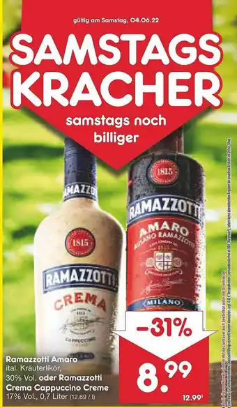 Netto Marken-Discount Ramazzotti Amaro Oder Ramazzotti Crema Cappuccino Creme Angebot