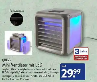 Aldi Nord Quigg Mini-ventilator Mit Led Angebot