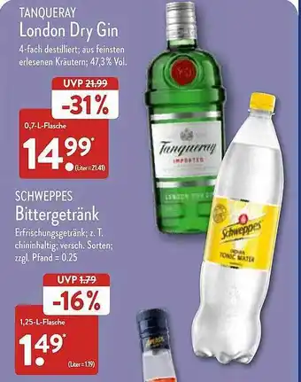 Aldi Nord Tanqueray London Dry Gin Oder Schweppes Bittergetränk Angebot