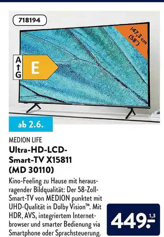 Aldi Nord Medion Life Ultra-hd-lcd-smart-tv X15811 (md 30110) Angebot