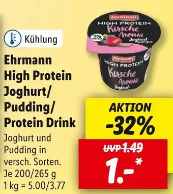 Lidl Ehrmann high protein joghurt/ pudding/ protein drink Angebot