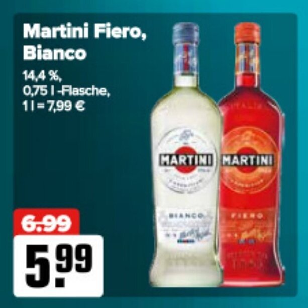Martini Bianco/Fiero 750ml Angebot bei Logo Getränkemarkt