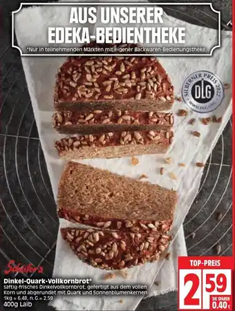 Edeka Schäfer's Dinkel Quark Vollkornbrot 400g Laib Angebot