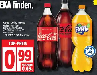 Edeka Coca Cola , Fanta, oder Sprite 1,5L PET-DPG-Flasche Angebot