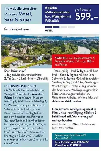 ALDI Nord Reisen Individuelle Genießer-radreise Mosel, Saar & Sauer Angebot
