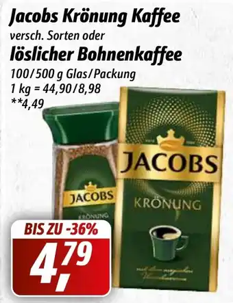 Simmel Jacobs Krönung Kaffee oder Löslicher Bohnenkaffee 100/500g Glas/Packung Angebot