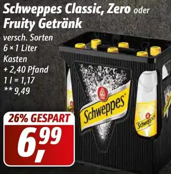 Simmel Schweppes Classic, Zero oder Fruity Getränk 6x1 Liter Kasten Angebot