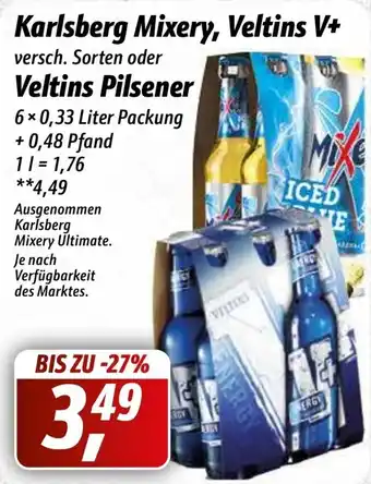 Simmel Karlsberg Mixery, Veltins V+ oder Veltins Pilsener 6x0,33 Liter Packung Angebot