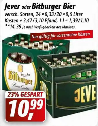 Simmel Jever oder Bitburger Bier 24x0,33/20x0,5 Liter Angebot